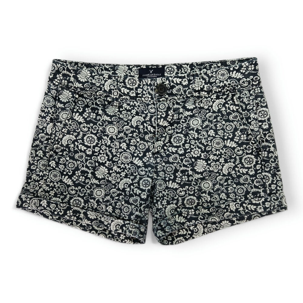 EUC American Eagle‎ Midi Stretch Chino Shorts Sz. 0 Classic Casual Twill Floral